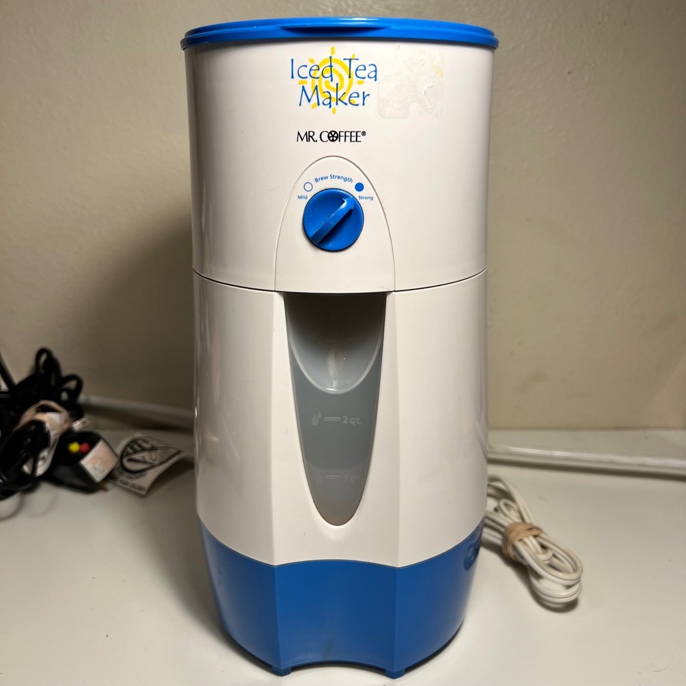 Mr. Coffee 2qt Iced Tea Maker White Blue TM30P Adjustable Brew Strength